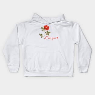 I Love You with Red Rose Flower Kids Hoodie